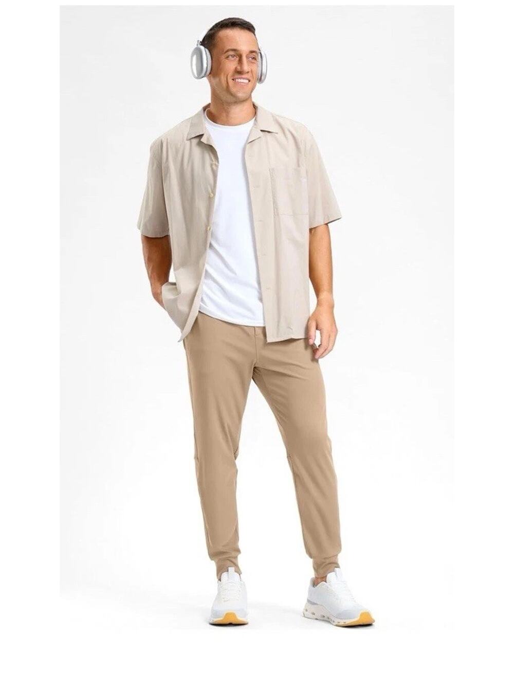 G.Gradual Jogger Pants Tan Athletic Zip Pocket Stretch Drawstring Men’s Size L